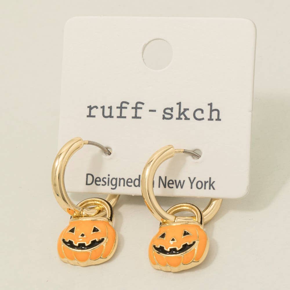 Jack O Lantern Bucket Charm Hoop Earrings
