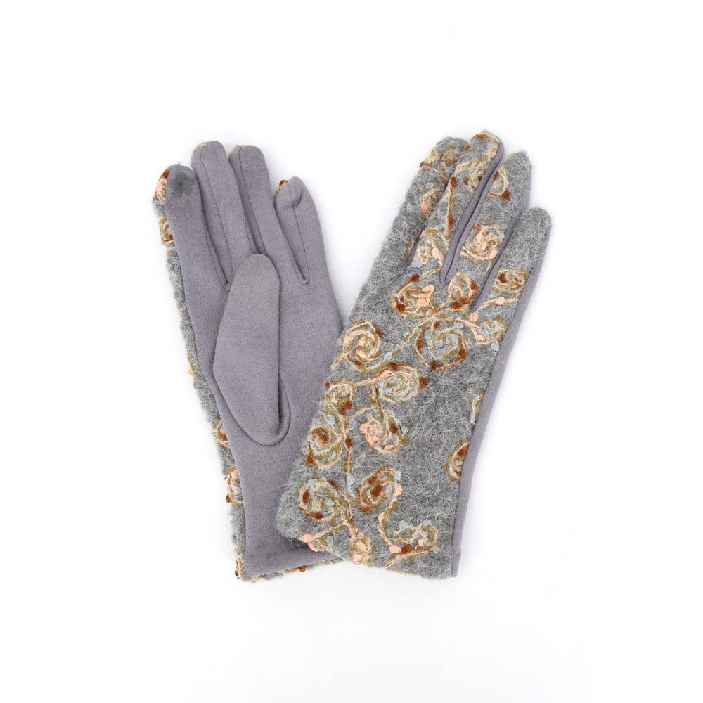 Rosette Embroidered Knit Touchscreen Gloves