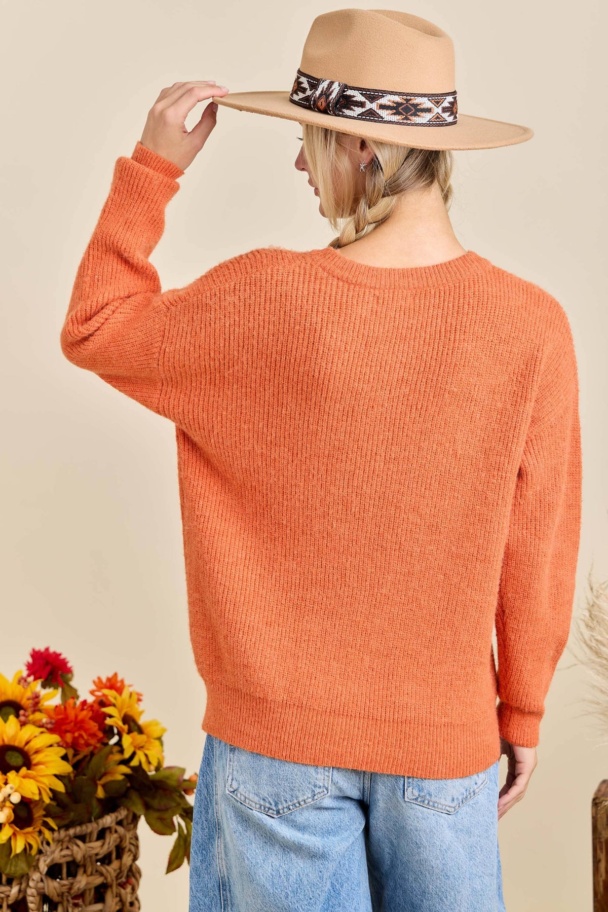 Hello Pumpkin Embroidered Knit Sweater
