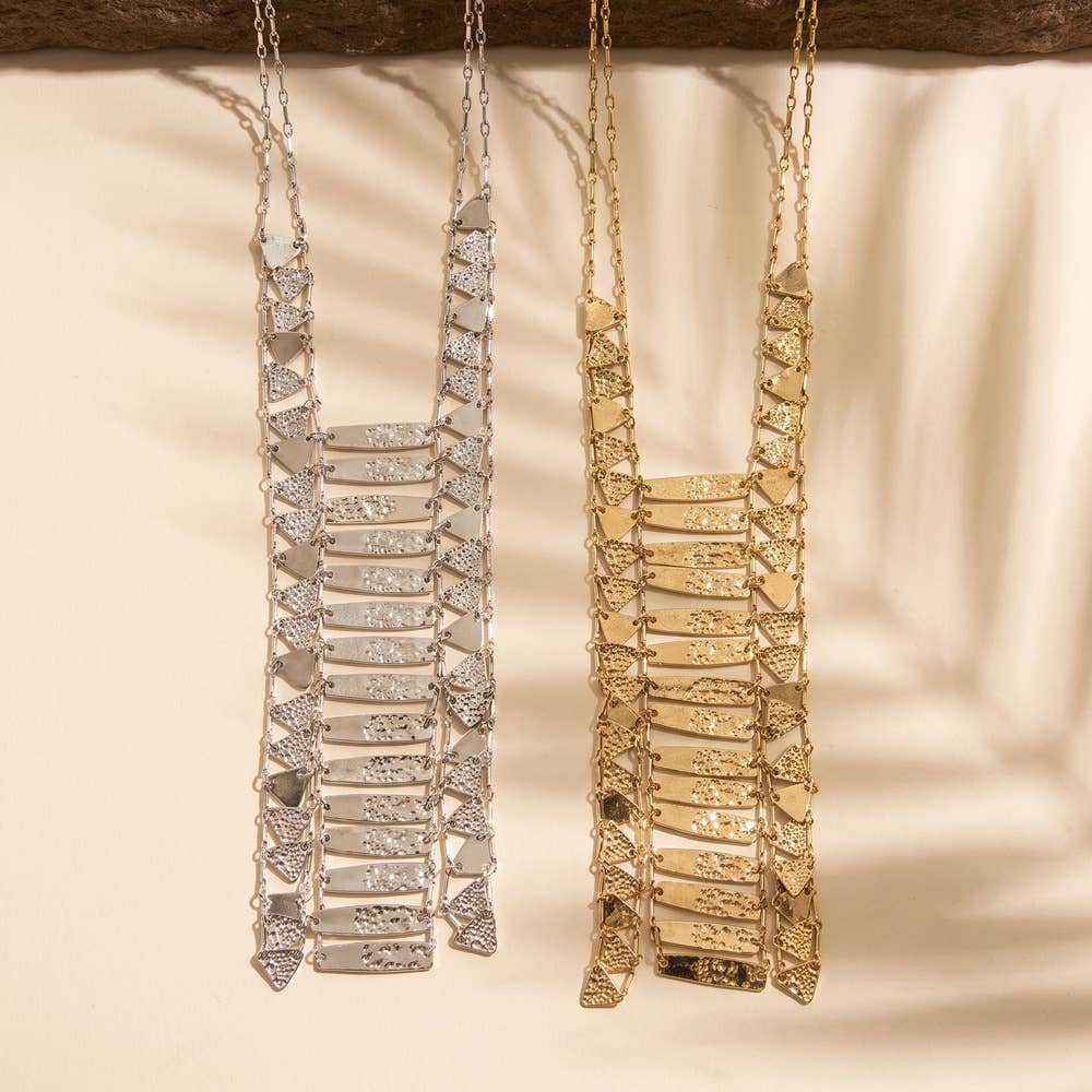 Hammered Bar Ladder Y Bib Necklace