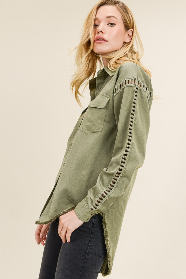 Button Down w/ Ladder Trim & Fringe