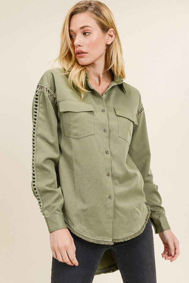 Button Down w/ Ladder Trim & Fringe