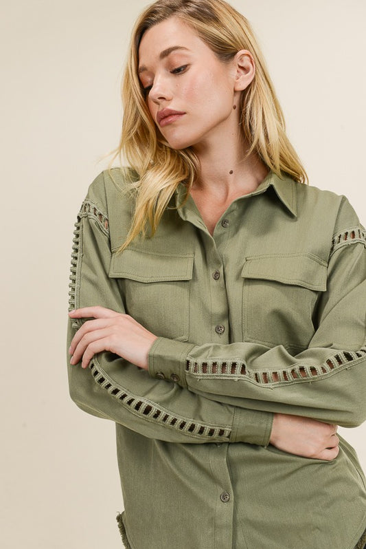 Button Down w/ Ladder Trim & Fringe