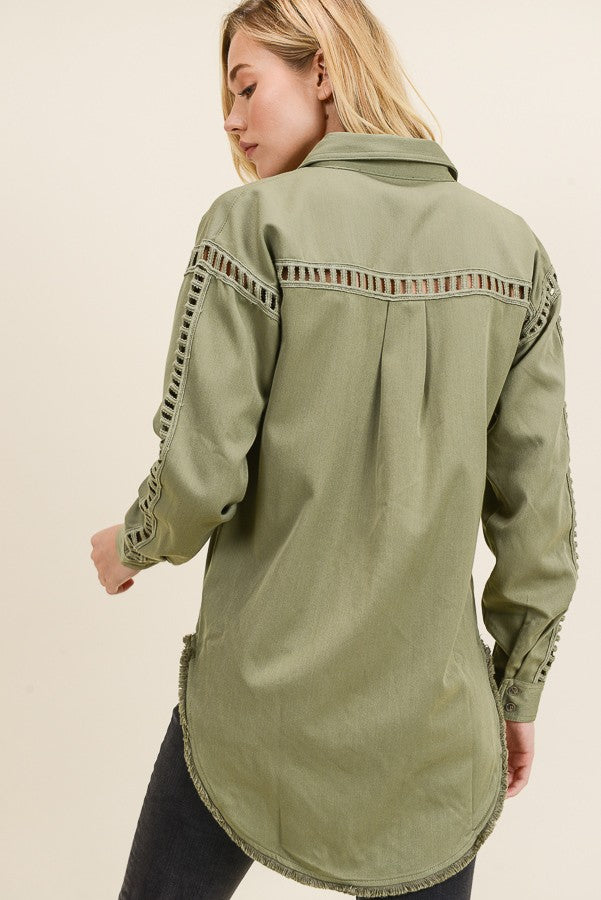 Button Down w/ Ladder Trim & Fringe