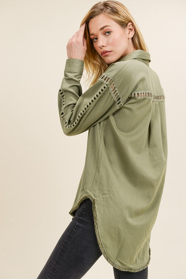 Button Down w/ Ladder Trim & Fringe
