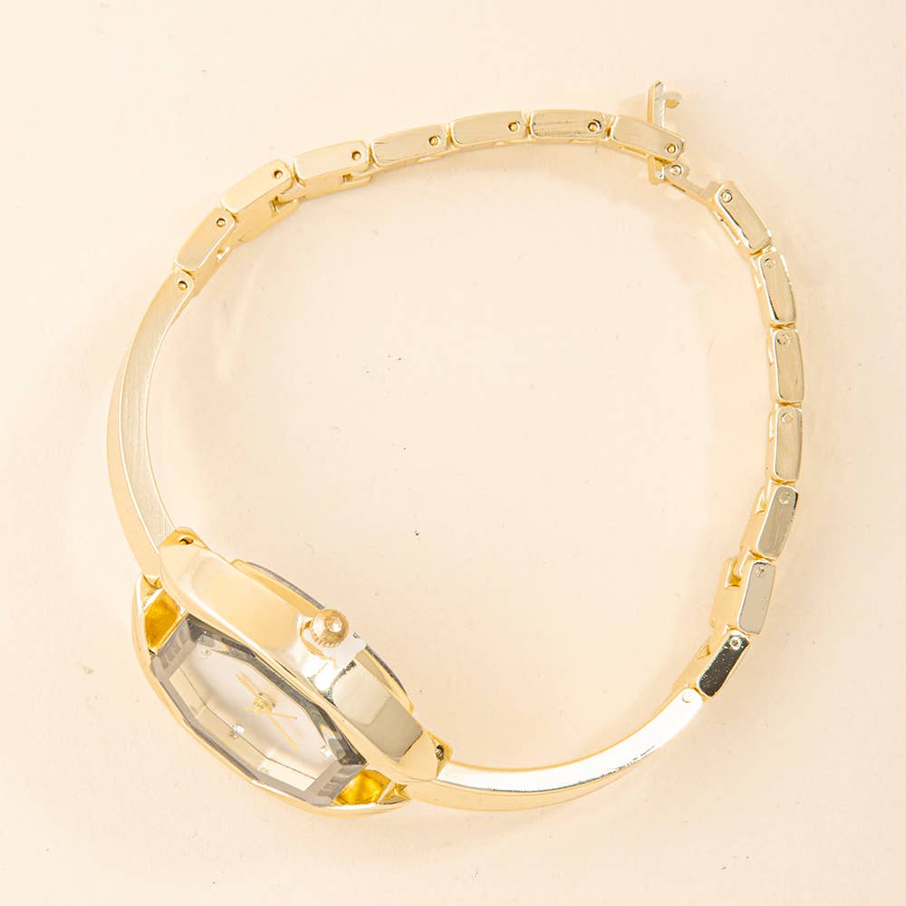 Octagon Face Half Bangle Link Bracelet Watch