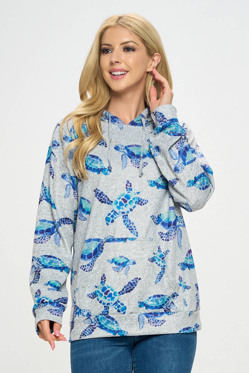 Summer Sea Turtle Print Hoodie