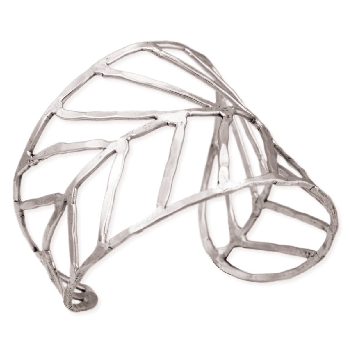Silver Hammered Leaf Cuff Bracelet