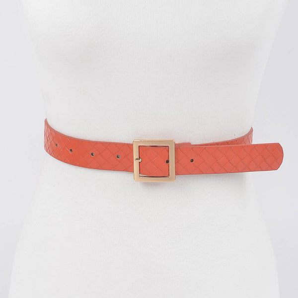 Orange Square Buckle Braided Belt