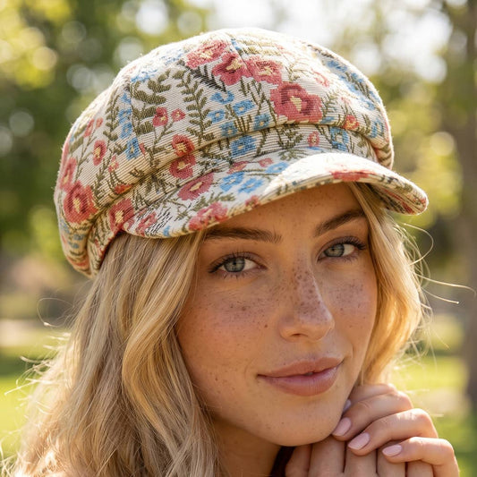 Light Floral Tapestry Newsboy Cabbie