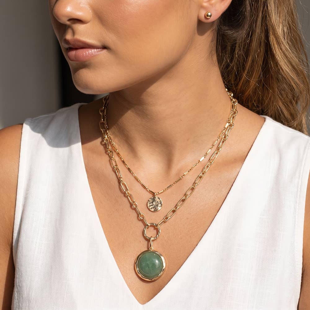 Double Layer Necklace W/ Stone Pendant