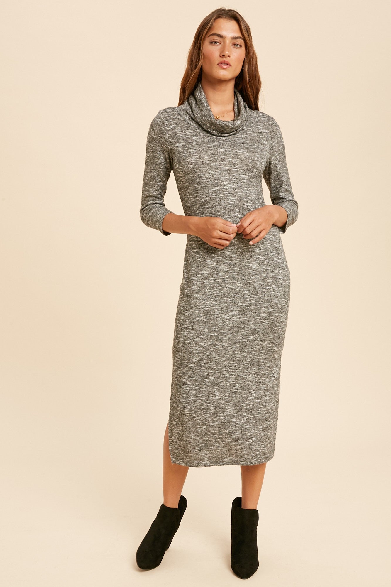 Cowl Neck Hacci Knit Dress