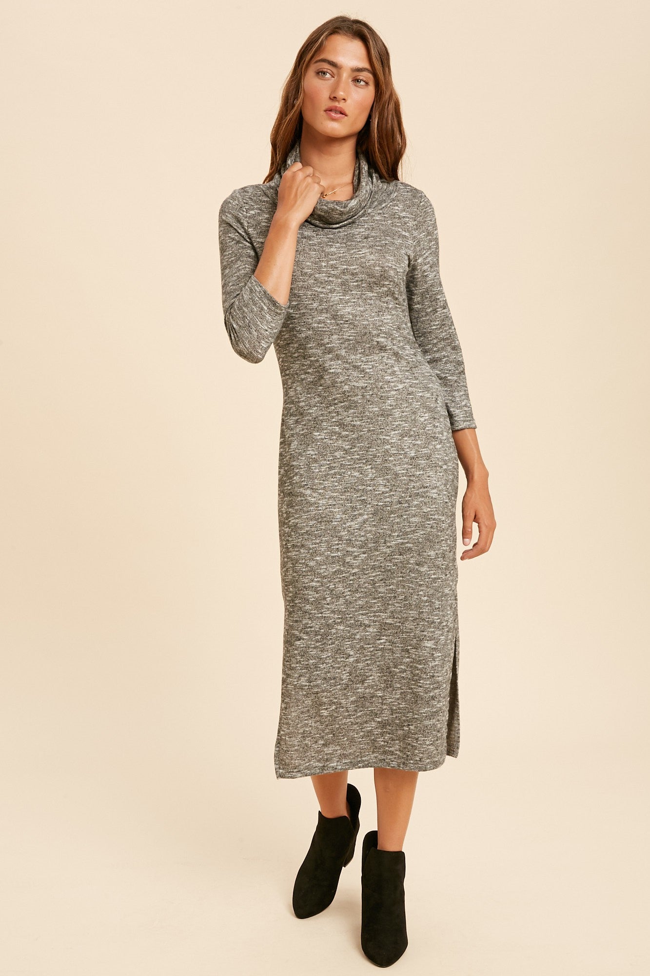 Cowl Neck Hacci Knit Dress