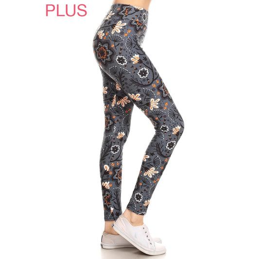 3" Plus Fall Floral Print Leggings