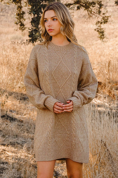 Fall Cable Knit Loose Fit Sweater Dress