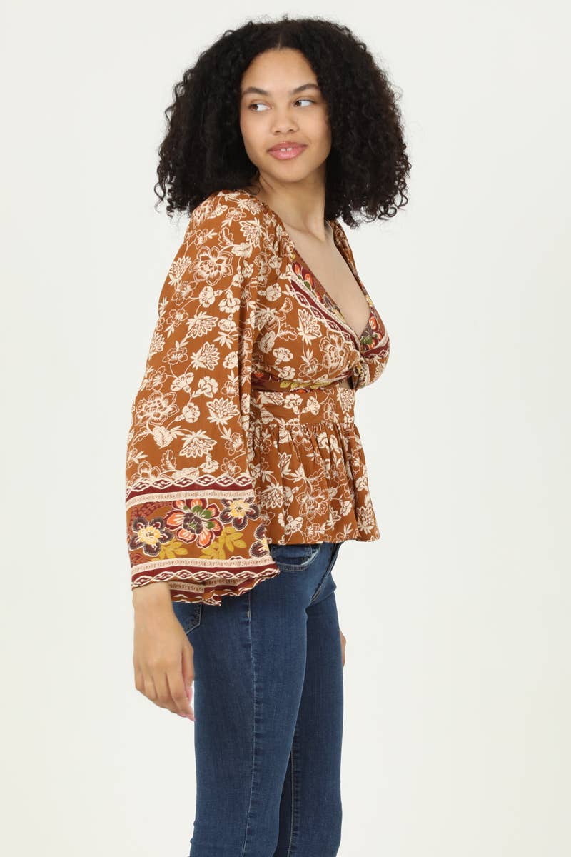 Cutout Front Twist Boho Fall Top