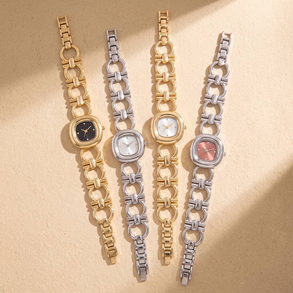 Cushion Face Circle Link Bracelet Watch