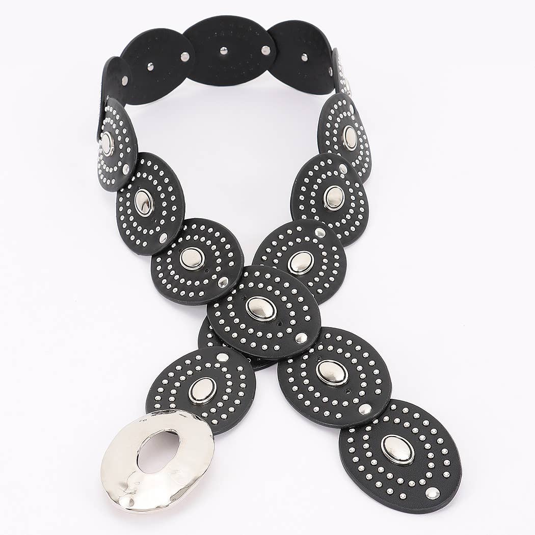 Edgy Oval Buckle Studded Belt