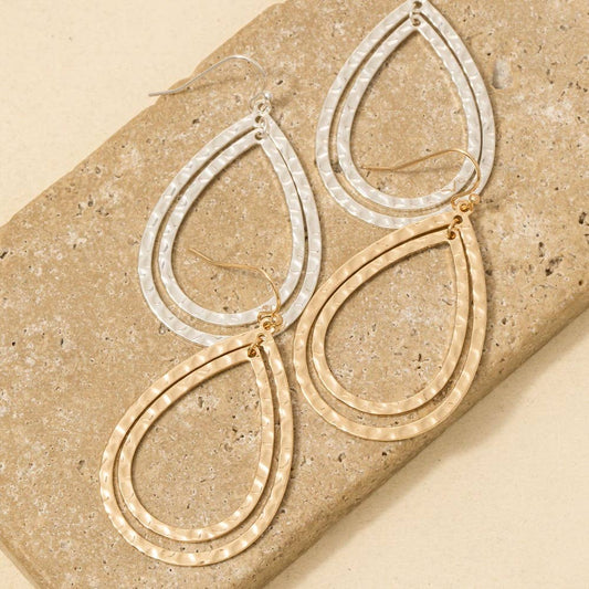 Hammered Layered Double Tear Dangle Earrings