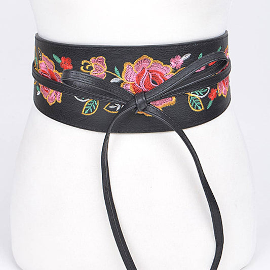 Thick Floral Black Wrap Belt