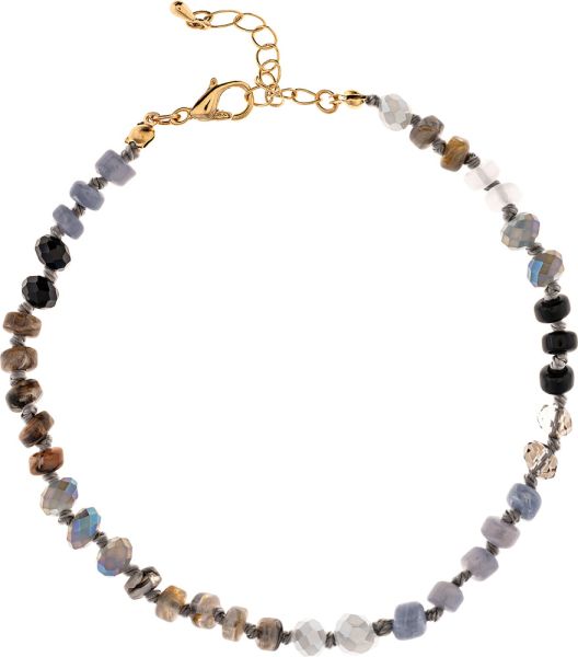Gold Grey Stone Faceted Beaded Anklet