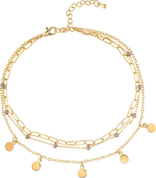 Grey Bead & Disc Triple Chain Anklet