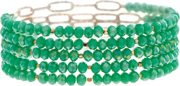 Green Bead Chain Link Bracelet Set
