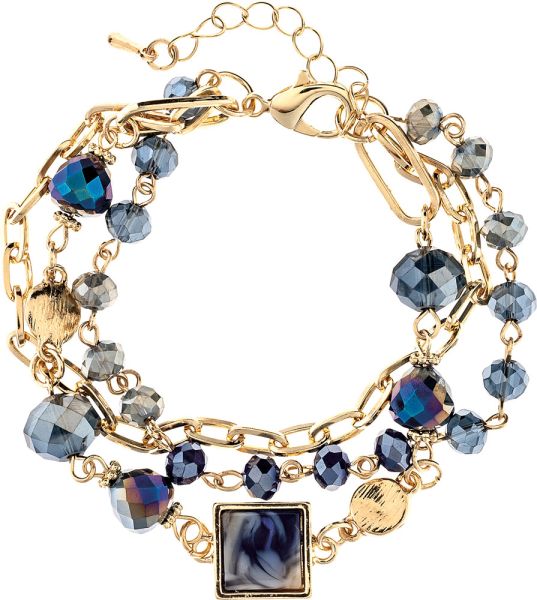 Gold Blue Glass & Acrylic Squares Link Bracelet