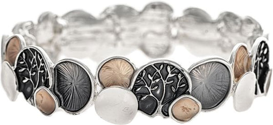 Neutrals Tree of Life Enamel Stretch Bracelet
