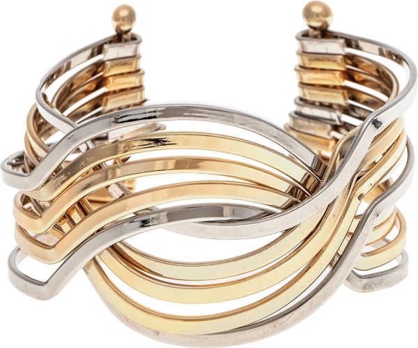 Two Tone Crossover Bar Cuff Bracelet