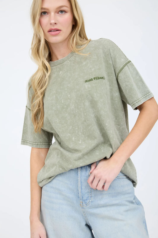 Good Vibes Oversized Washed Tee
