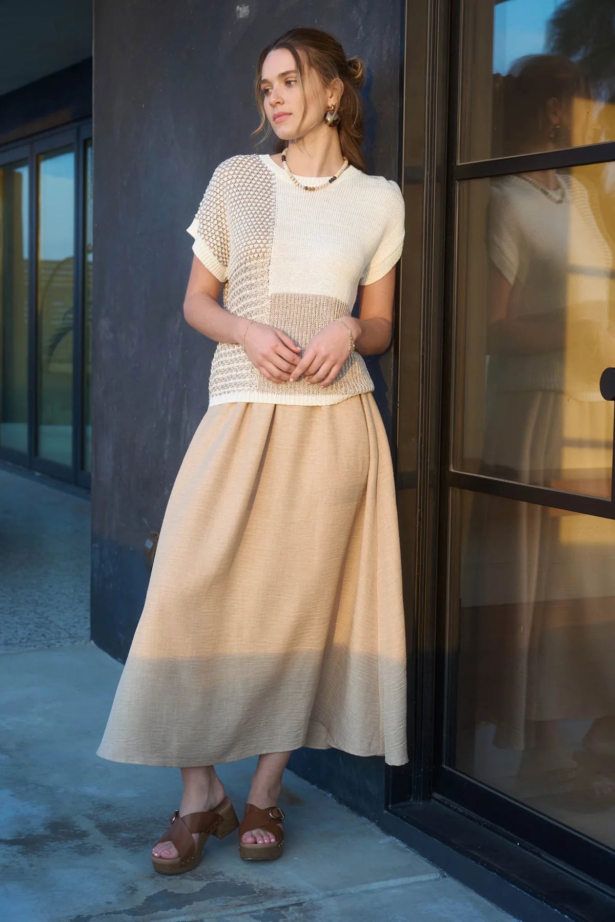 Multi Pattern Color Block S/S Knit
