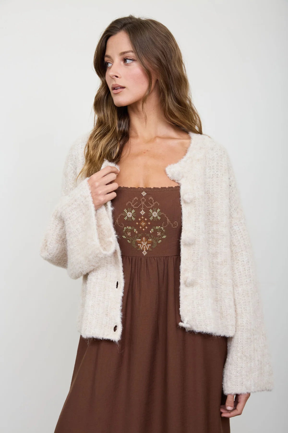Embroidered Chocolate Midi Dress