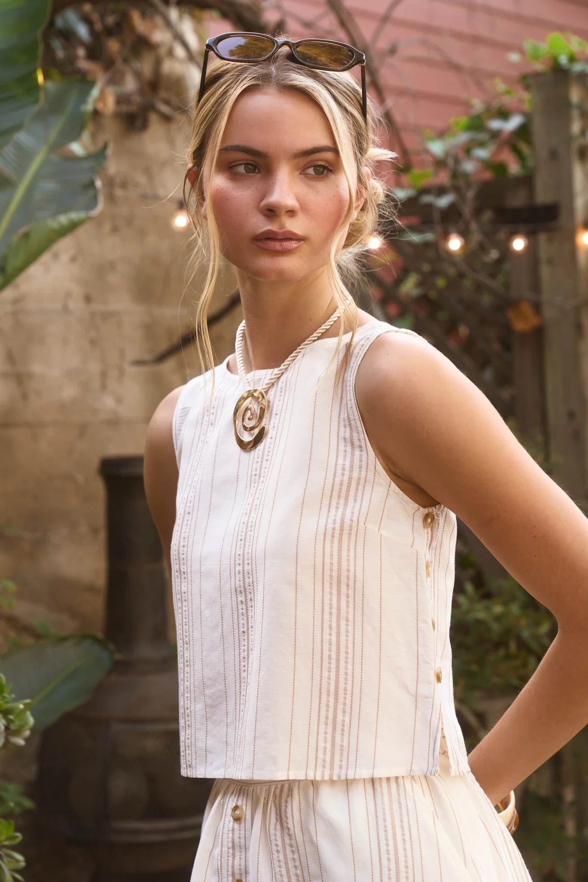 Sleeveless Side Button Top
