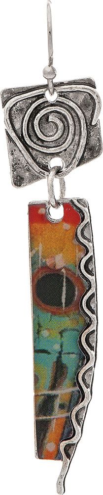 Silver Swirl Top Organic Painted Earring