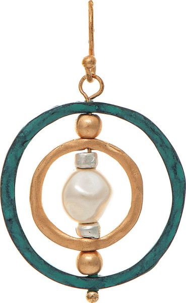 Patina Gold Faux Pearl Spinner Earring