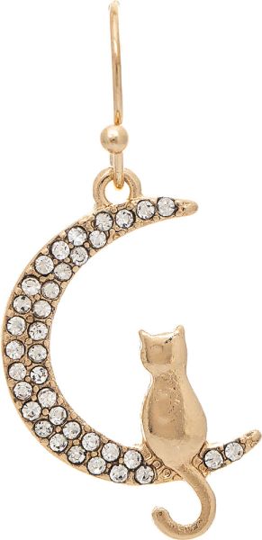 Cat On Crystal Crescent Moon Earring