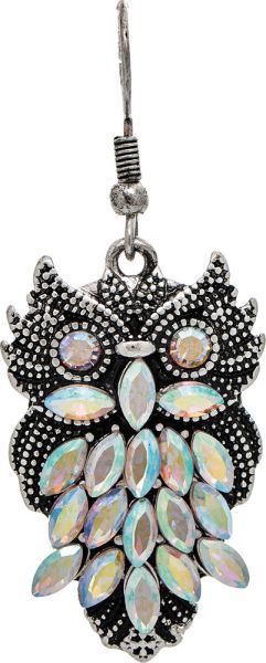 Silver Aurora Borealis Feathered Owl Earring
