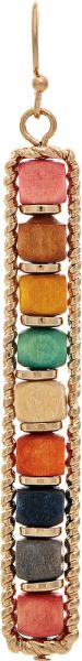 Gold Multicolor Wood Bead Row Earring