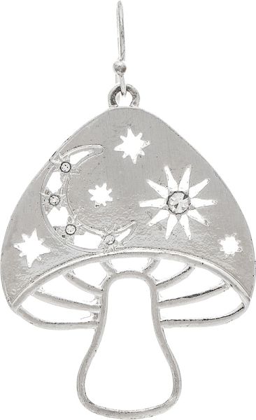 Silver Crystal Celestial Moon & Star Mushroom Earring