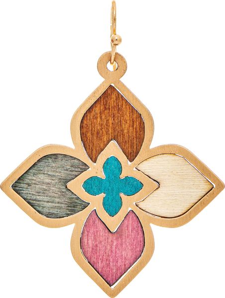 Gold Multicolored Stained Wood Inlay Marquise Quatrefoil