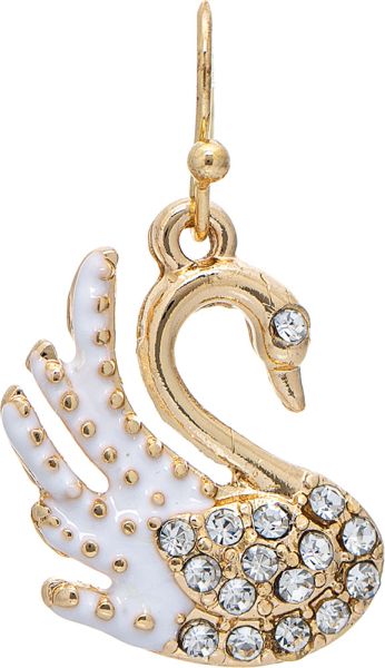 Gold Crystal Pave White Enamel Swan Earring