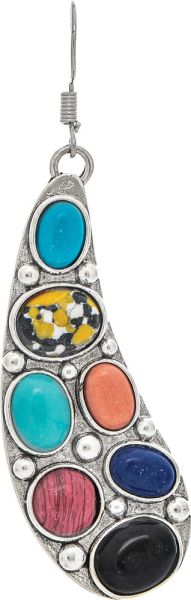 Silver Multicolored Stone Gems Artisan Inspired Earring