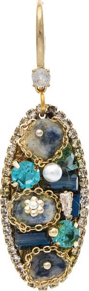 Blue Jumbled Crystals Oval Earring
