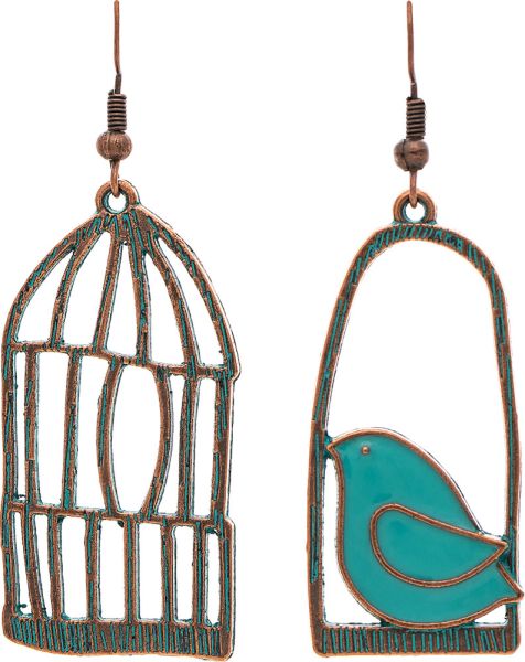 Patina Bluebird Birdcage Mismatch Earring