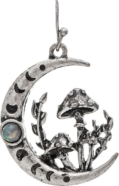 Silver Moon Phases Mushroom Garden Earring