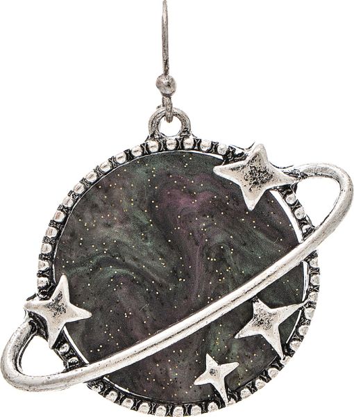 Silver Glitter Planet Earrings