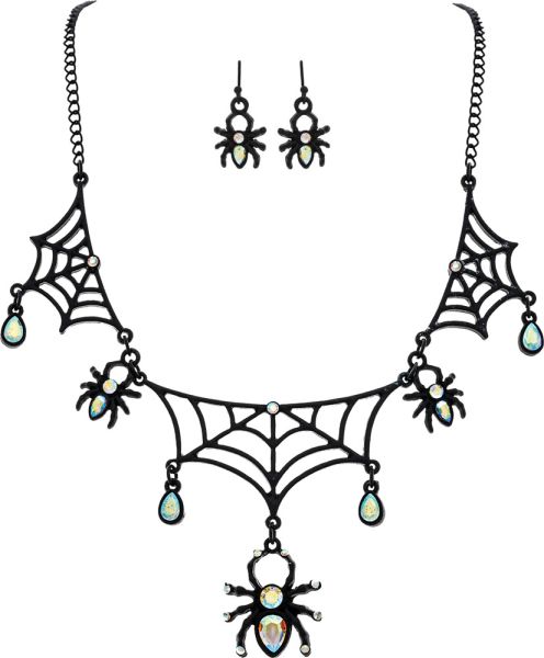 Black Spider Web Link Crystal Necklace Set