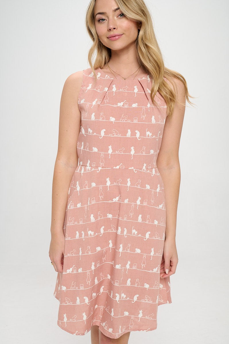 Cat on Wire Print Dress