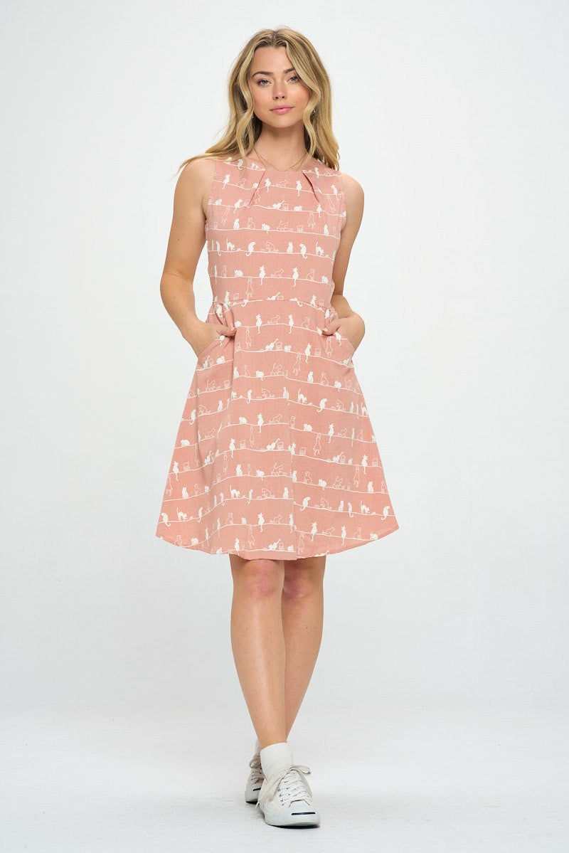 Cat on Wire Print Dress